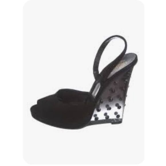 Gucci Suede Crystal Embellished Platform Wedge Sandal- size 6.5 - Picture 1 of 10